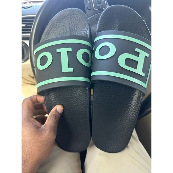 NWOT Polo Ralph Lauren Black Spellout Logo 2022 Slides size 14 - Picture 1 of 3